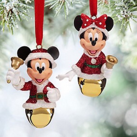 Disney Parks Santa Mickey and Minnie Christmas Bell Ornament Set - Picture 2 of 7